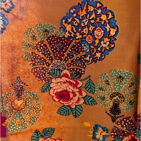 XXL PANTALÓN tulip hem yellow & green abstract floral elastic waist crop pants - Picture 5 of 8